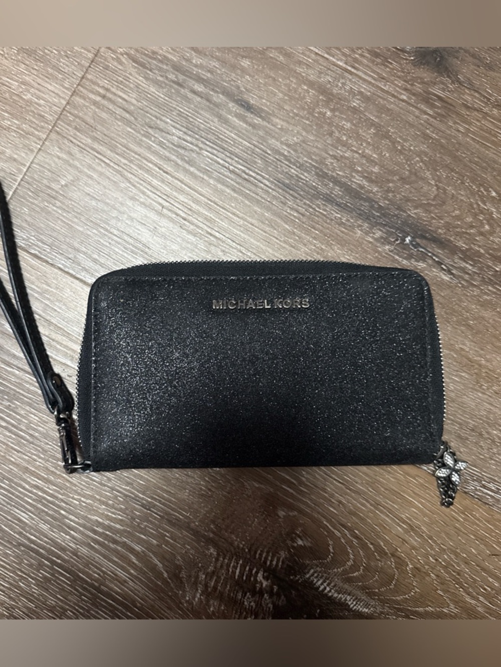 Michael Kors Black Glitter Zip-Around Wristlet